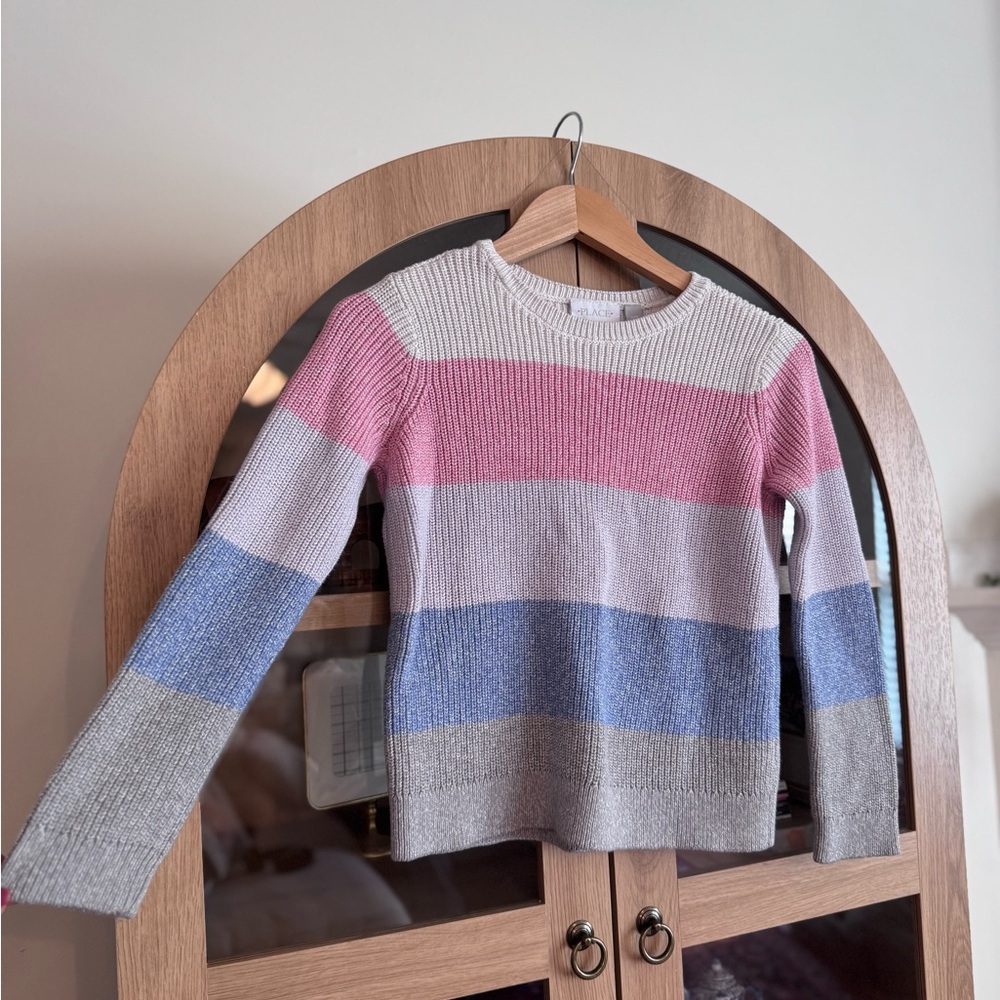 The Children’s Place Girls Pink & Blue Striped Sweater Size 7/8 Cozy Knit - Picture 2 of 7